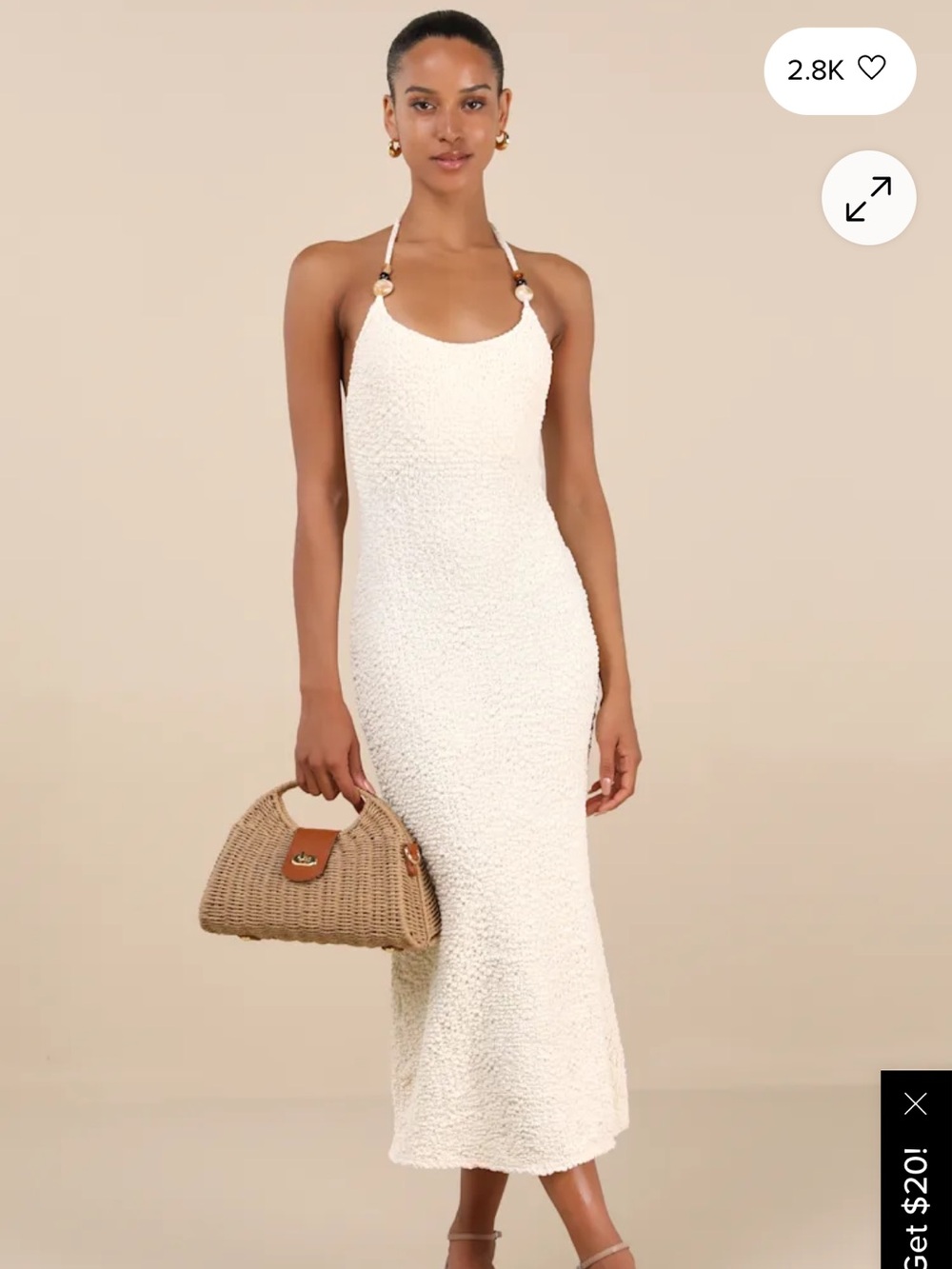 Lulus Meike Cream Textured Knit Beaded Halter Midi Dress